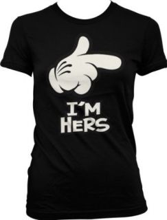 Cartoon Hand, I'm Hers Ladies Junior Fit T shirt, Funny New Mickey Hand Pointing I'm Hers Design Junior's Tee Clothing
