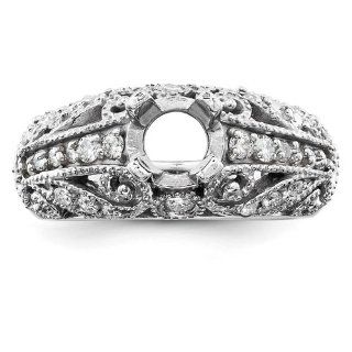 14k White Gold 6.5mm Round Diamond Engagement Ring Mounting Jewelry