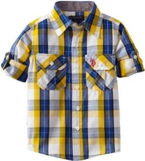 U.S. Polo Assn. Boys 2 7 Woven Shirt with Large Plaid Pattern, White, 3T Clothing