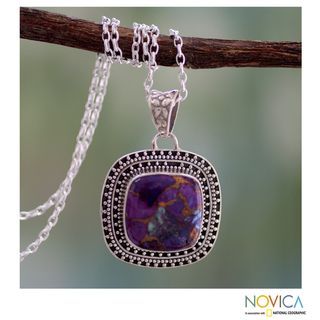 Sterling Silver 'Violet Sunset' Turquoise Necklace (India) Novica Necklaces