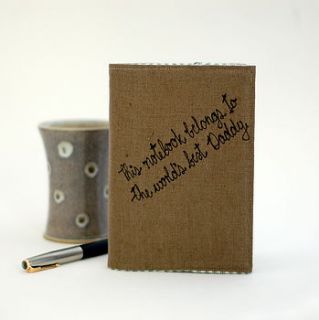 personalised linen notebook by handmade at poshyarns