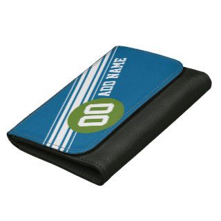 Blue and Green Vintage Racing Stripes Leather Wallet For Women