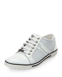 Down Up Perforated Leather Low Top Sneaker, White