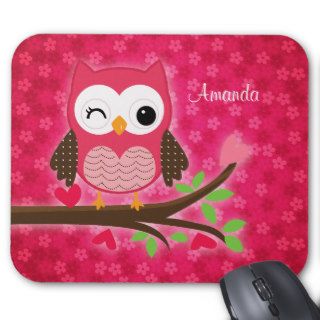 Hot Pink Cute Owl Girly Mousepad