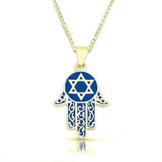 Gold Vermeil Blue Enameled 'Hamsa' Necklace Fashion Necklaces