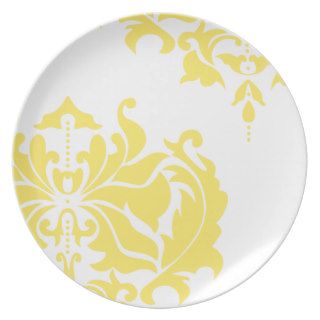 Vintage Yellow and White Damask Plates