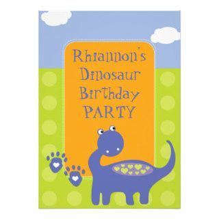 Purple Dinosaur with Dots Birthday Party Personalized Announcement