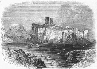 SCOTLAND Ruins, Castle of Dunbar, antique print, 1845  