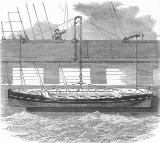 SHIPS Landells' safety boat sling, antique print, 1852  