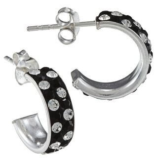 Sterling Silver Black and Clear Crystal Semi hoop Earrings Crystal, Glass & Bead Earrings