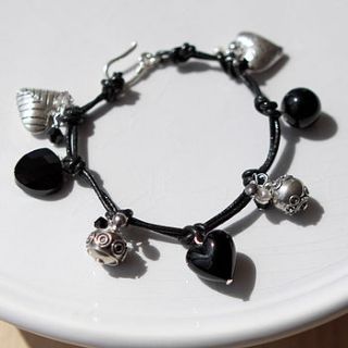 black leather charm bracelet by samphire jewellery