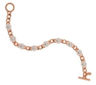 Honora Cultured Pearl 7.5mm Curb Link 7 1/4 Bronze Bracelet —