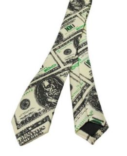 Skinny Black / Green Hundred Dollar Bill Print Tie Money Clothing