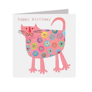 sparkly flower cat birthday card by square card co
