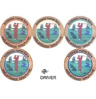 five personalised golf ball markers by numbered poker chips