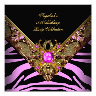 Elegant Classy Zebra Pink Gold Birthday Party Custom Announcement