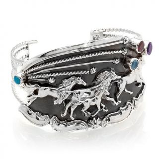 Chaco Canyon Couture Rainbow Horses Multigem Sterling Silver 7" Cuff Bracelet