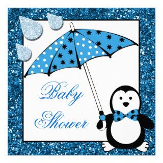 Doodle Penguin Boy Baby Shower Announcement
