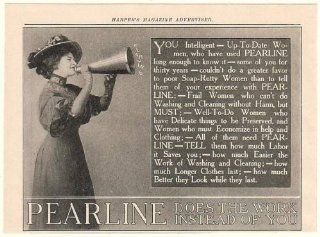 1908 Pearline Soap Does the Work Instead of You Lady Bullhorn Print Ad (48672)  