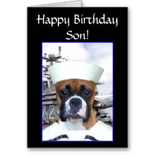Happy birthday Son Navy Sailor Boxer Dog  card