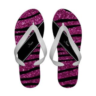 Personalize name pink glitter zebra stripes sandals