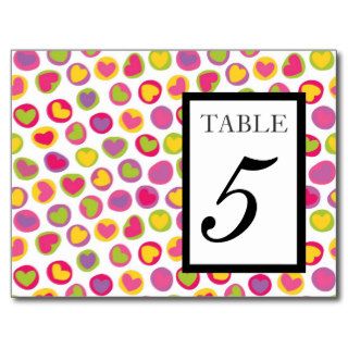Cute colorful hearts Wedding Table Number Postcard