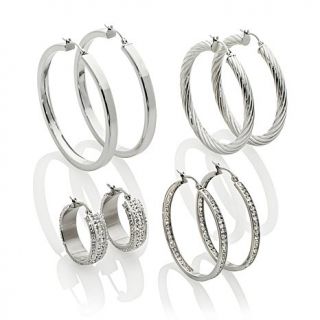 Stately Steel Set of 4 Multi Designed Hoop Earrings