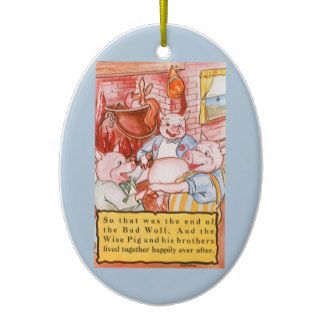 Vintage Fairy Tale Three Little Pigs and the Wolf Christmas Tree Ornament