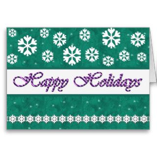 HAPPY HOLIDAYS Snowflakes GREEN Background Greeting Cards