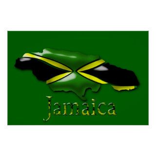 3D Black Green Yellow Gold Map Of Jamaica  Poster