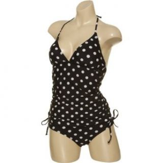 HOT KISS Polka Dot Print Halter Tankini w/ Bikini Bottoms [40060007], PDTS, L Fashion Two Piece Swimsuits Clothing