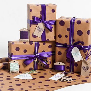recycled violet dotty gift wrap set by sophia victoria joy