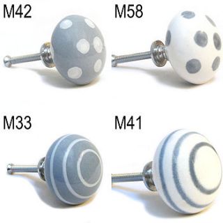 grey spots stripes ceramic knobs by pushka knobs
