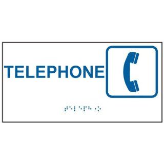 ADA Telephone With Symbol Braille Sign RSME 590 SYM BLUonWHT  Business And Store Signs 