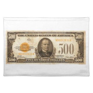 Vintage $500 Gold Certificate Bill Currency Placemats