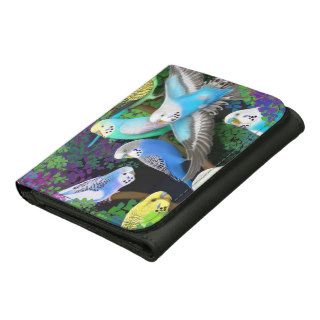 Budgerigars in Ferns Leather Wallet