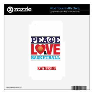 Peace, Love and Basketball Choose Background Color iPod Touch 4G Decals