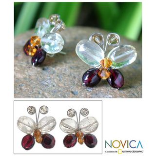 Silver Garnet/ Citrine 'Exotic Butterfly' Earrings (Thailand) Novica Earrings