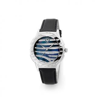 Brillier Diamond Zebra Stripe Black Leather Strap Watch