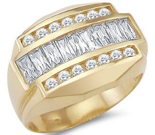 New Solid 14k Yellow Gold Mens Heavy Large CZ Cubic Zirconia Band Ring Right Hand Rings Jewelry