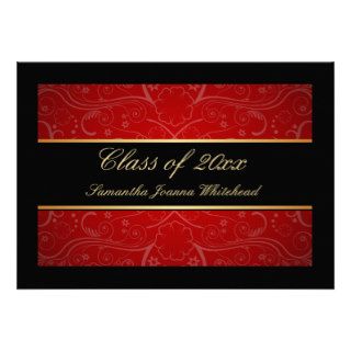 Elegant Gold/Black/Red Swirl Graduation Custom Announcements