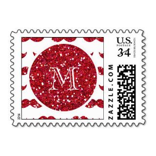 Red Glitter Mustache Pattern Your Monogram Postage Stamps