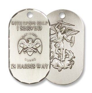 Sterling Silver Medal Military Armed Forces National Guard Pendant with 24" Stainless Chain, Dog Tag Style, St. Michael the Archangel. St. Michael the Archangel Is Known for Protection As Well As the Patron of Against Danger At Sea, Against Temptation