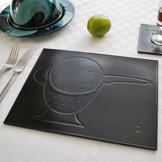 hand tooled leather colander placemat by sue lowday