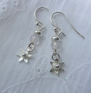 silver flower and bead drop earrings by alisonbaxterjewellery