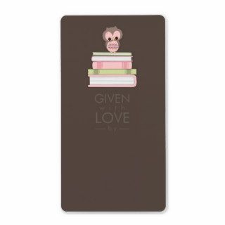 Sweet Owl Bookplate Name Label Pink  Brown