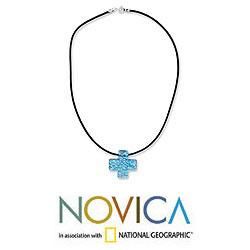 Sterling Silver 'Seafarer Cross' Dichroic Art Glass Necklace (Mexico) Novica Necklaces