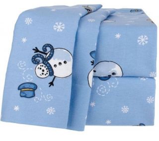 Northern Nights Snowman 100Cotton Flannel Queen Sheet Set —