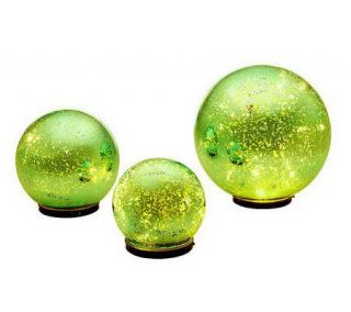 Set of 3 Lit Indoor Outdoor Mercury Glass Spheres Spheres w/Timer —