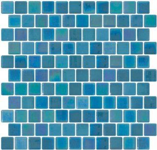 Susan Jablon Mosaics   1 Inch Aqua Blue Iridescent Recycled Glass Tile Reset In Offset Layout    